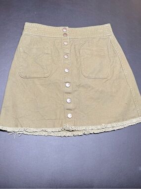 Madewell Olive Button-Front Mini Skirt with Fringe Hem